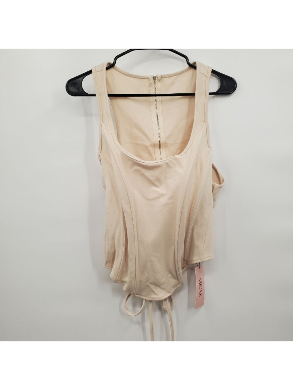 MICAS Zipper Tie Up Corset Waist Tank Top Women Plus Size 1XL NWT Scoop Neck